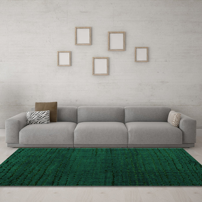 Machine Washable Oriental Green Modern Area Rugs in a Living Room,, wshabs4409grn