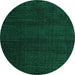 Round Machine Washable Oriental Green Modern Area Rugs, wshabs4409grn