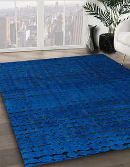 Abstract Blue Orchid Blue Oriental Rug in Family Room, abs4409