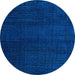 Round Machine Washable Oriental Light Blue Modern Rug, wshabs4409lblu