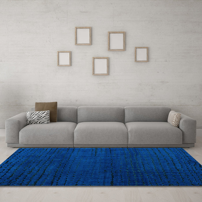 Machine Washable Oriental Light Blue Modern Rug in a Living Room, wshabs4409lblu