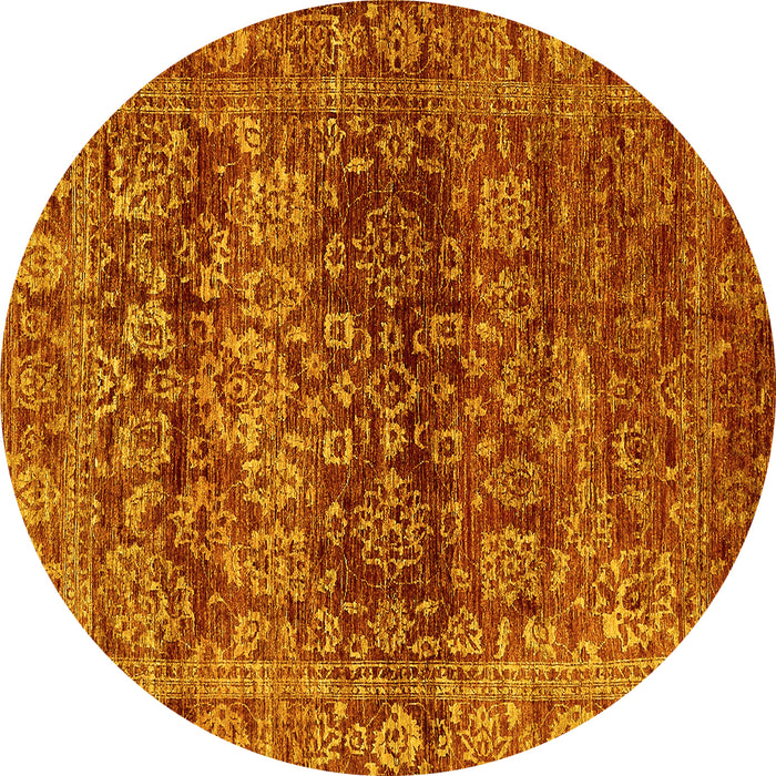 Round Machine Washable Oriental Yellow Traditional Rug, wshabs440yw