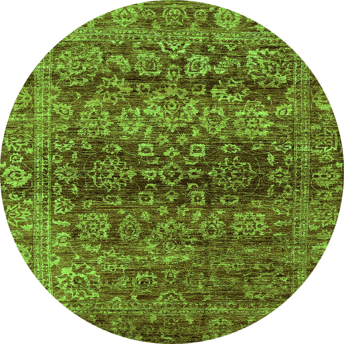 Round Machine Washable Oriental Green Traditional Area Rugs, wshabs440grn