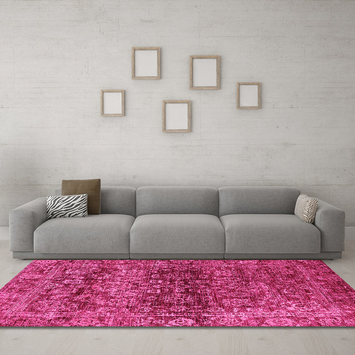 Machine Washable Oriental Pink Traditional Rug in a Living Room, wshabs440pnk