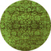 Round Oriental Green Traditional Rug, abs440grn