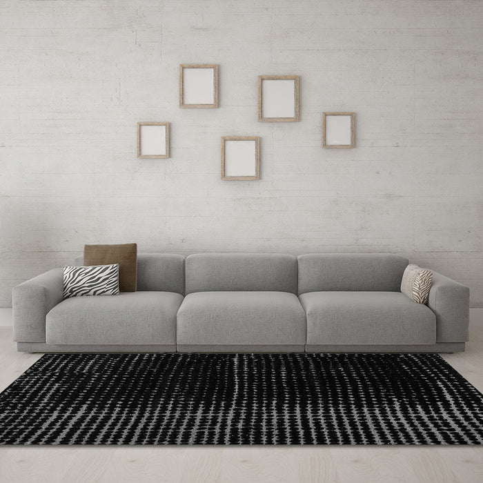 Machine Washable Oriental Gray Modern Rug in a Living Room,, wshabs4410gry