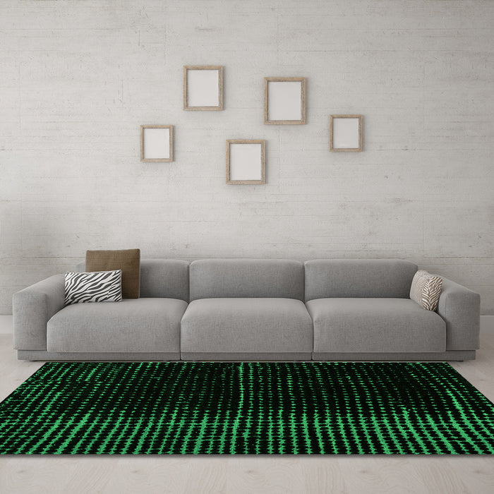 Machine Washable Oriental Green Modern Area Rugs in a Living Room,, wshabs4410grn