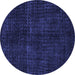 Round Machine Washable Oriental Blue Modern Rug, wshabs4411blu