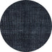 Round Abstract Dark Slate Gray Green Oriental Rug, abs4411