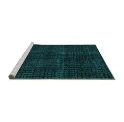 Sideview of Machine Washable Oriental Turquoise Modern Area Rugs, wshabs4411turq
