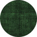 Round Machine Washable Oriental Emerald Green Modern Area Rugs, wshabs4411emgrn