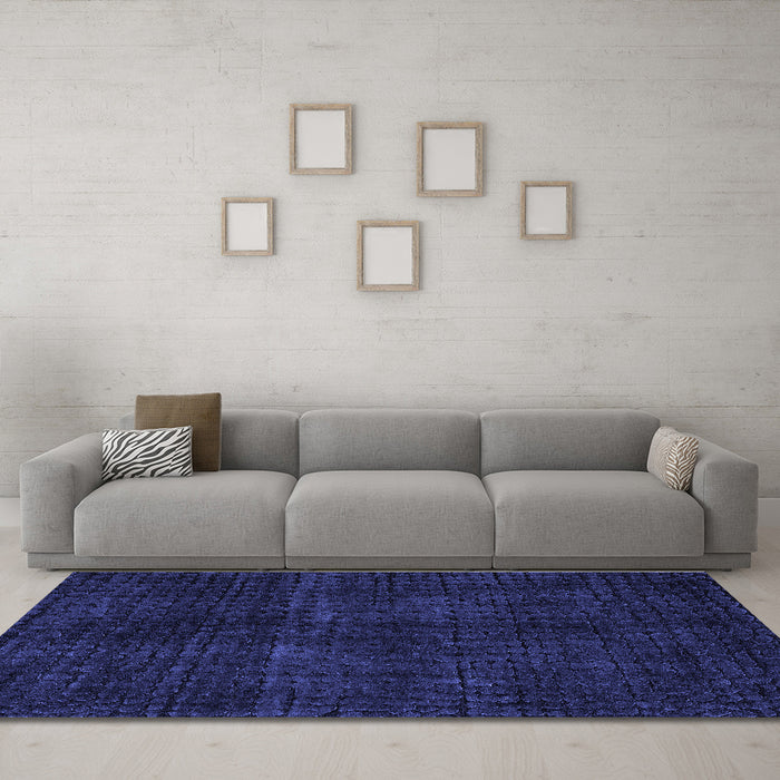 Machine Washable Oriental Blue Modern Rug in a Living Room, wshabs4411blu