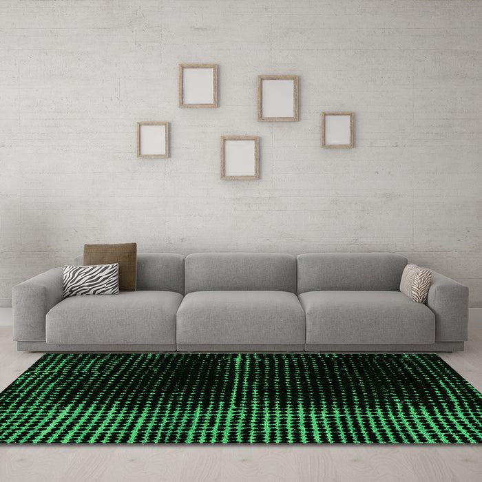 Machine Washable Oriental Green Modern Area Rugs in a Living Room,, wshabs4412grn