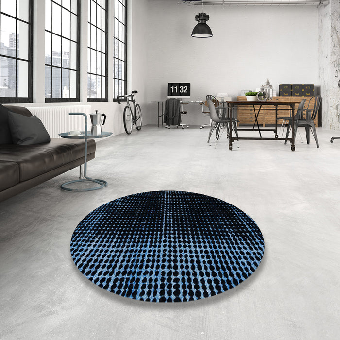 Round Abstract Black Oriental Rug in a Office, abs4412