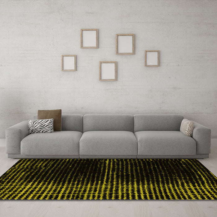 Machine Washable Oriental Yellow Modern Rug in a Living Room, wshabs4412yw