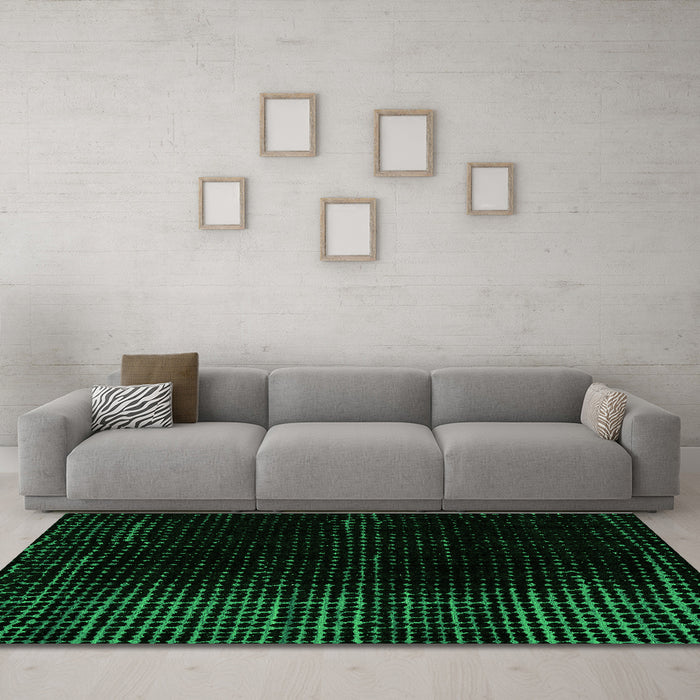 Machine Washable Oriental Green Modern Area Rugs in a Living Room,, wshabs4413grn