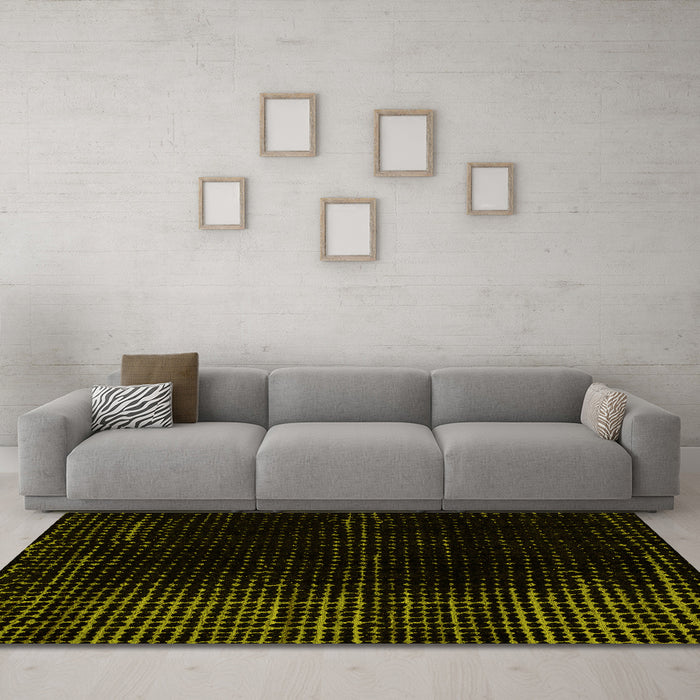 Machine Washable Oriental Yellow Modern Rug in a Living Room, wshabs4413yw
