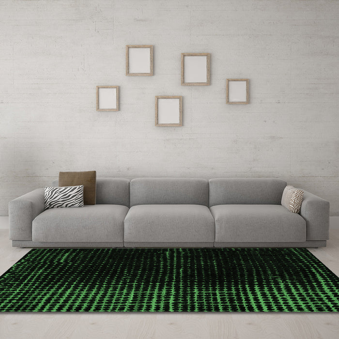 Machine Washable Oriental Emerald Green Modern Area Rugs in a Living Room,, wshabs4413emgrn