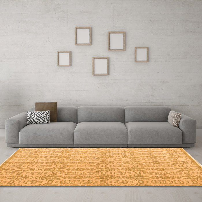Machine Washable Abstract Orange Modern Area Rugs in a Living Room, wshabs4414org
