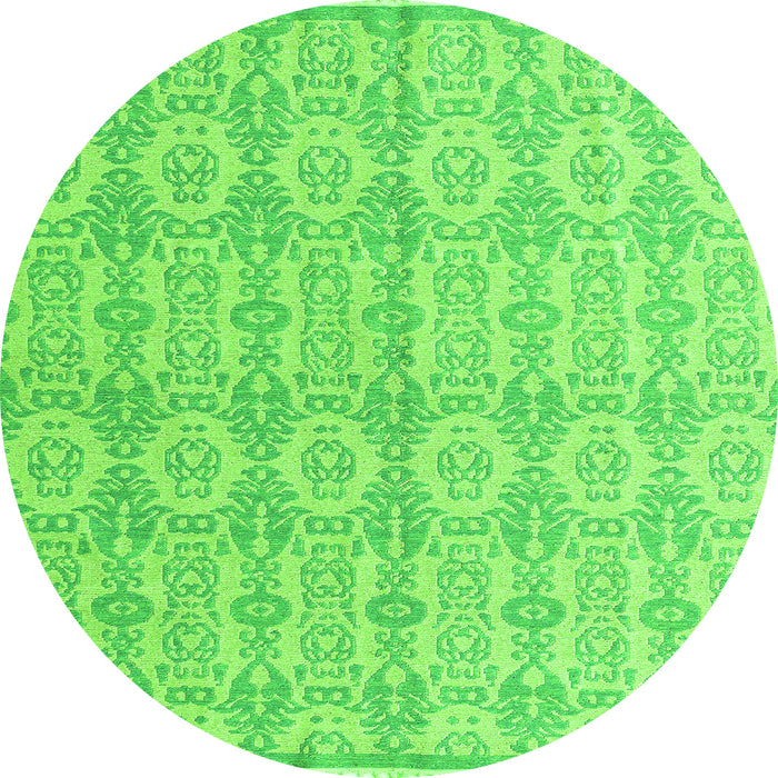 Round Machine Washable Abstract Green Modern Area Rugs, wshabs4414grn