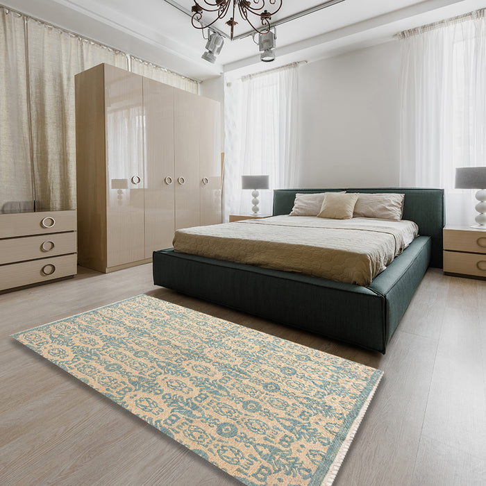 Machine Washable Abstract Green Rug in a Bedroom, wshabs4414