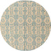 Round Machine Washable Abstract Green Rug, wshabs4414