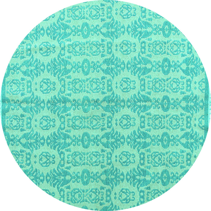 Round Machine Washable Abstract Turquoise Modern Area Rugs, wshabs4414turq