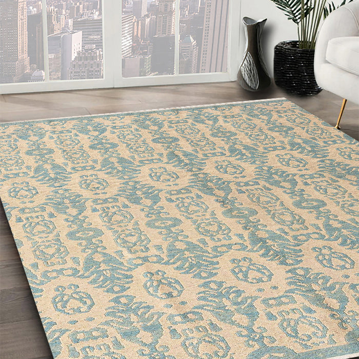 Abstract Green Modern Rug in Family Room, abs4414