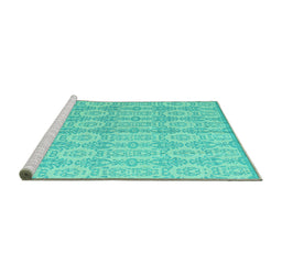 Sideview of Machine Washable Abstract Turquoise Modern Area Rugs, wshabs4414turq