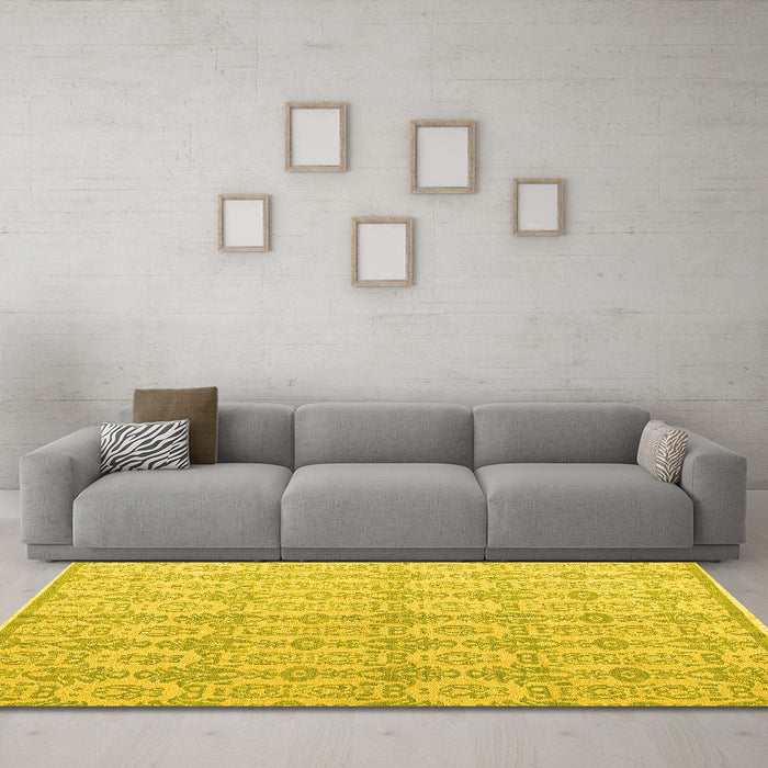 Machine Washable Abstract Yellow Modern Rug in a Living Room, wshabs4414yw