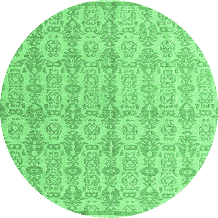 Round Machine Washable Abstract Emerald Green Modern Area Rugs, wshabs4414emgrn