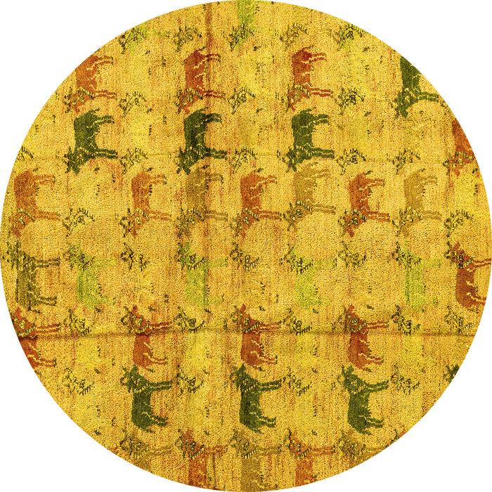 Round Machine Washable Abstract Yellow Modern Rug, wshabs4415yw
