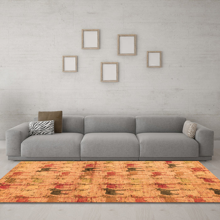 Machine Washable Abstract Orange Modern Area Rugs in a Living Room, wshabs4415org