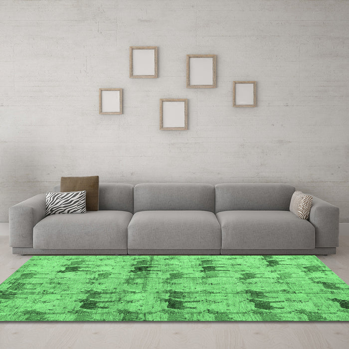 Machine Washable Abstract Emerald Green Modern Area Rugs in a Living Room,, wshabs4415emgrn