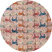 Round Abstract Rust Pink Modern Rug, abs4415