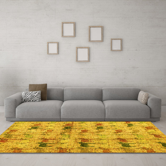 Machine Washable Abstract Yellow Modern Rug in a Living Room, wshabs4415yw