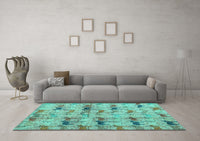 Machine Washable Abstract Turquoise Modern Rug, wshabs4415turq