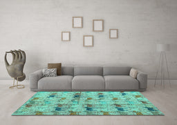Machine Washable Abstract Turquoise Modern Area Rugs in a Living Room,, wshabs4415turq