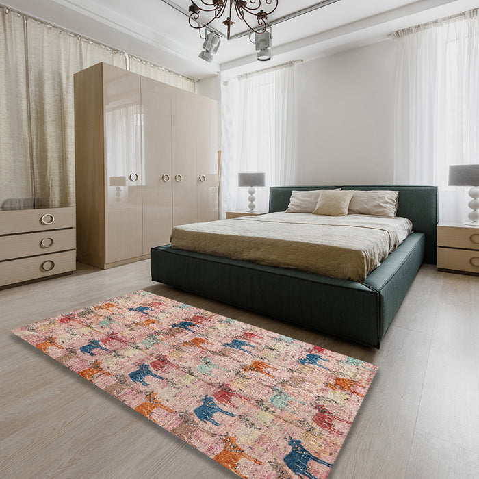 Abstract Rust Pink Modern Rug in a Bedroom, abs4415