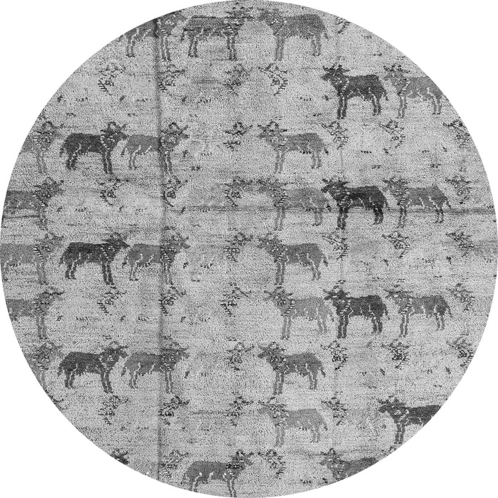 Round Machine Washable Abstract Gray Modern Rug, wshabs4415gry