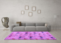 Machine Washable Abstract Purple Modern Area Rugs in a Living Room, wshabs4415pur