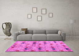 Machine Washable Abstract Pink Modern Rug in a Living Room, wshabs4415pnk