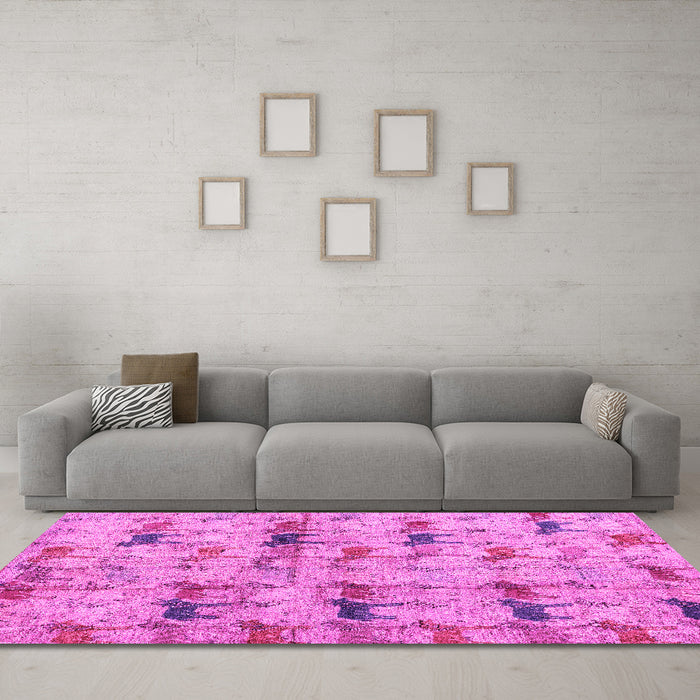 Machine Washable Abstract Pink Modern Rug in a Living Room, wshabs4415pnk