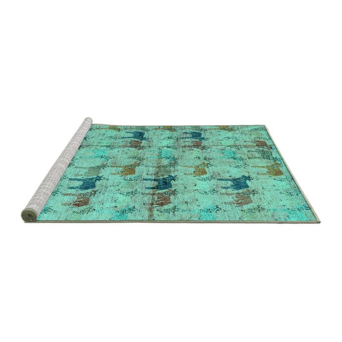 Sideview of Machine Washable Abstract Turquoise Modern Area Rugs, wshabs4415turq