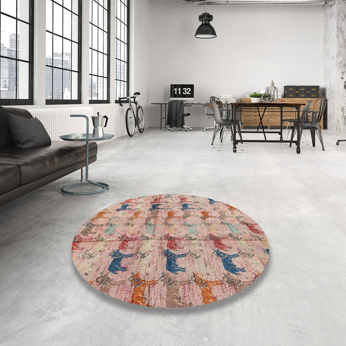 Round Machine Washable Abstract Rust Pink Rug in a Office, wshabs4415