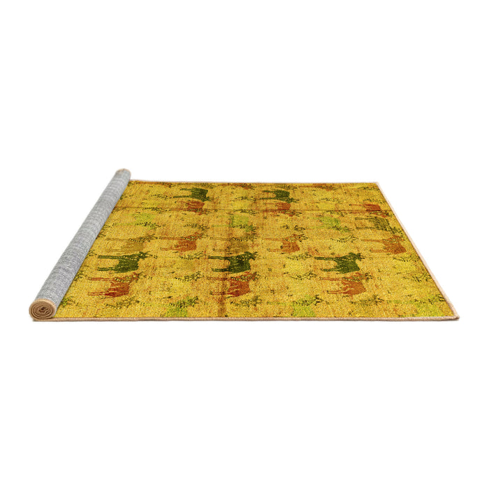 Sideview of Machine Washable Abstract Yellow Modern Rug, wshabs4415yw