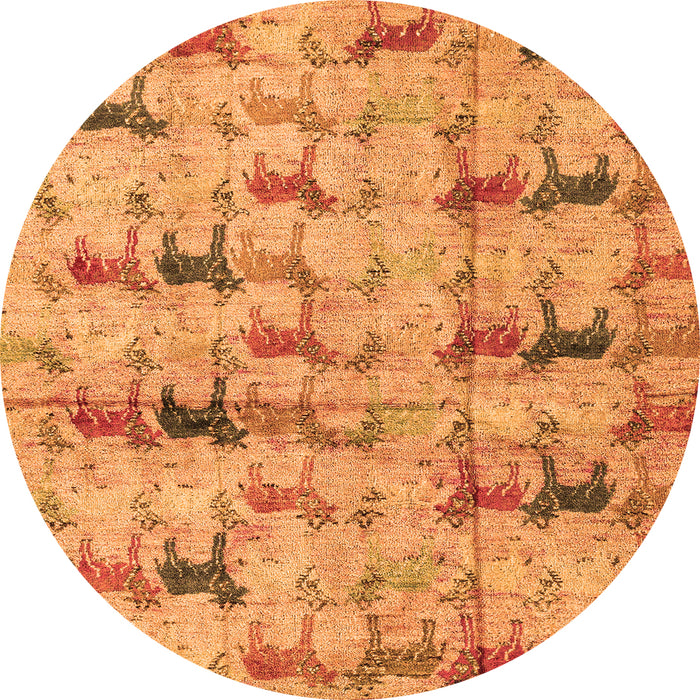 Round Machine Washable Abstract Orange Modern Area Rugs, wshabs4415org