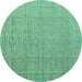 Round Abstract Turquoise Modern Rug, abs4416turq