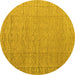 Round Machine Washable Abstract Yellow Modern Rug, wshabs4416yw