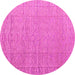 Round Machine Washable Abstract Pink Modern Rug, wshabs4416pnk